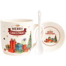 eCa KB17WZ3 karácsonyi kerámia bögre kanállal és csészealjjal, 400 ml bögrék, csészék