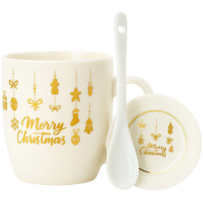 eCa KB33WZ3 karácsonyi kerámia bögre kanállal és csészealjjal, 350 ml bögrék, csészék