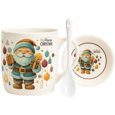 eCa KB34WZ3 karácsonyi kerámia bögre kanállal és csészealjjal, 350 ml bögrék, csészék