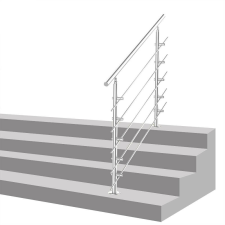ECCD Lépcsőkorlát rozsdamentes 180 cm hosszú kapaszkodó 42 mm átmérővel saválló inox anyagból, 5 darab leesést gátló keresztrúddal építőanyag