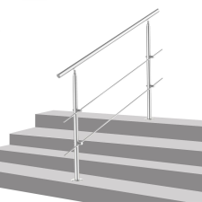 ECCD Lépcsőkorlát rozsdamentes 80 cm hosszú kapaszkodó 42 mm átmérővel saválló inox anyagból, 2 darab leesést gátló keresztrúddal építőanyag