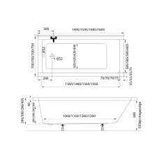  Eco egyenes akril kád 170x70 kád, zuhanykabin