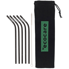 Ecocare Környezetbarát fém szívószál hajlított fekete mintával 5 db konyhai eszköz