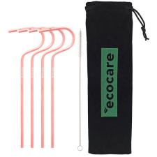 Ecocare Környezetbarát fém szívószál rózsaszín 4 db konyhai eszköz