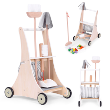 EcoToys Drewniany zestaw do sprzątania wózek beżowy ecotoys házimunka
