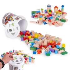 EcoToys Fa blokkok gyerekeknek, 100 darab, szortírozó vödör ecotoys fajáték