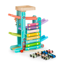 EcoToys Fából készült csúszda + 6 autó + xilofon autópálya és játékautó