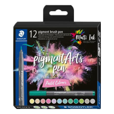 Ecsetirón készlet, STAEDTLER "Pigment brush 371", 12 különböző pasztell szín filctoll, marker