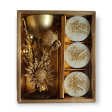 Edco Karácsonyi gyertyatartó, kehelyformánú, üvegből, aranyszínű, 3 db mécsessel, díszdobozban karácsonyi dekoráció