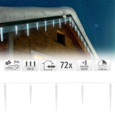 EDDC Karácsonyi világítás LED jégcsap fényfüzér hideg fehér, 72 LED, 8 fénymód időzítővel, kültéri dekoráció karácsonyfa izzósor
