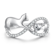 EdenBoutique Ezüst gyűrű játékos kristály macska 8 gyűrű