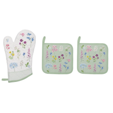 Edényalátét 2db 20x20cm+edényfogó kesztyű 20x30cm,100% pamut,Floraison konyhai eszköz