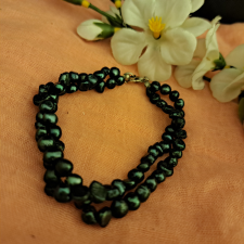  Édesvízi gyöngy karkötő, két soros grafit gyöngyház. ékszer szett