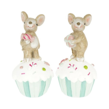  Egér cukorkával, muffinon álló 6,5x6,5x13 cm 2 féle dekorációs kellék
