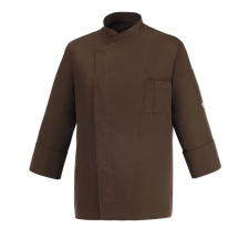 egochef Szakácskabát - csokoládébarna, hosszú ujjú, rejtett patentos, karcsúsított munkaruha