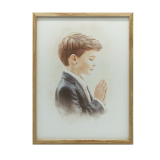  EGY FIÚ ELSŐ ÁLDÁSÁNAK AJÁNDÉKAJAI 50x70 CM SÖTÉTBARNA KERET grafika, keretezett kép