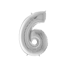 egyéb Héliumos fólia lufi, 6-os szám, 65 cm, ezüst party kellék