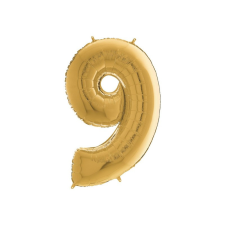 egyéb Héliumos fólia lufi, 9-es szám, 65 cm, arany party kellék