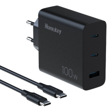 egyéb HuntKey P100 2x USB-C / USB-A Hálózati töltő - Fekete (100W) mobiltelefon kellék