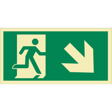 egyéb MENEKÜLÉSI ÚT JOBBRA, LÉPCSŐN LE (ISO), Utánvilágító öntapadó, 300x150 információs címke