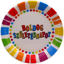 egyéb Papírtányér 23cm - "Boldog Születésnapot!" Színes csíkos (6 db) party kellék