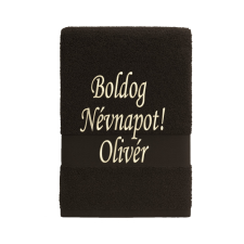  Egyedi hímzett törölköző – Boldog Névnapot!/Sötétbarna lakástextília