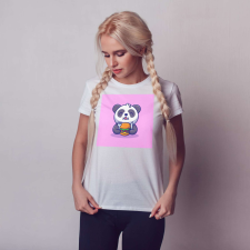 Egyedi póló | NFT series – Cuki panda késsel villával eszi a hambit ajándéktárgy