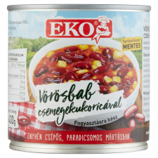  Eko vörösbab csemegekukoricával enyhén csípős, paradicsomos mártásban 400 g konzerv