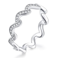 Ékszerkirály Ezüst gyűrű hullámos, cirkóniumkristállyal, 6-os méret gyűrű