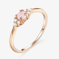 Ékszerkirály Ezüst gyűrű üveglencsével, cirkóniumkristállyal, rosegold, 8-as méret gyűrű