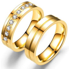 Ékszerkirály Nemesacél férfi karikagyűrű vésett csíkkal, arany, 5-ös méret gyűrű