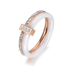 Ékszerkirály Női gyűrű, dupla, nemesacélból, rosegold-fehér, 8-as méret gyűrű