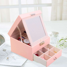  Elegáns ékszertartó doboz, fiókkal és tükörrel - rózsaszín ékszerdoboz