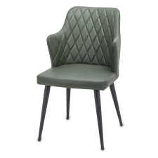  Elegáns sötétzöld tűzött kárómintákkal varrott étkezőszék vékony fekete fém lábakon 85x50x50cm bútor