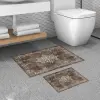  Elegáns Virágmintás Fürdőszoba Szőnyeg Szett - Barna - 60x100 &amp; 60x150 cm