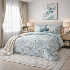  Elegáns virágmintás pamut ágyneműhuzat – pasztell kék-fehér, modern prémium design 140x200, 70x80x1db lakástextília
