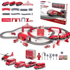  Elektromos vonatpálya - tűzoltósági helikopter és autók 92 db - Woopie kisvasút