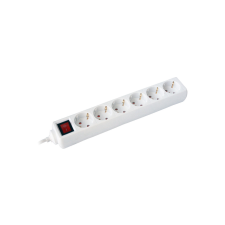 Elosztó, 6 konnektorral, kapcsolóval, érintésvédelemmel, fehér, 5m, 16A, 3500W hosszabbító, elosztó