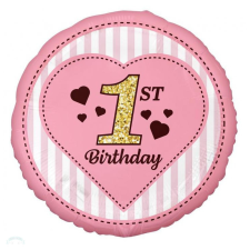 Első születésnap 1st Birthday Pink, Első születésnap fólia lufi 36 cm party kellék