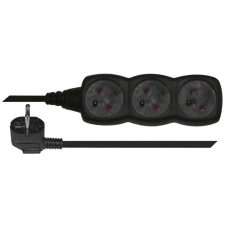 Emos Hosszabbító kábel kapcsolóval, 3 aljzat, 3 m, fekete kábel és adapter