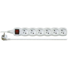 Emos Hosszabbító kábel kapcsolóval - 6 aljzat, 2 m, fehér kábel és adapter