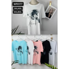  EMT Póló Nagy méretű női póló virágmintával – 3XL/4XL Fekete női póló