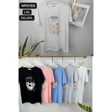EMT Póló pamut női póló mintás – 2XL/3XL Fekete női póló