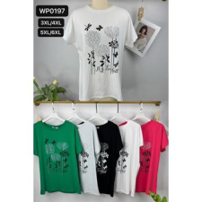  EMT Póló pamut női póló mintás – 3XL/4XL Fehér női póló