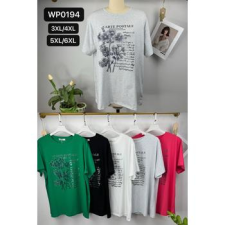 EMT Póló pamut női póló mintás – 3XL/4XL Fekete női póló