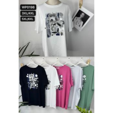 EMT Póló pamut női póló mintás – 5XL/6XL Szürke női póló