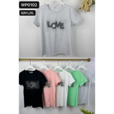 EMT Póló pamut női póló mintás – L/XL Fekete női póló