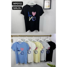 EMT Póló pamut női póló mintás – L/XL Fekete női póló