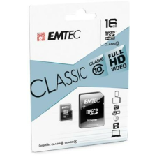 Emtec Memóriakártya, microSDHC, 16GB, CL10, 20/12 MB/s, adapter, EMTEC "Classic" memóriakártya
