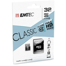 Emtec Memóriakártya, microSDHC, 32GB, CL10, 20/12 MB/s, adapter, EMTEC "Classic" memóriakártya